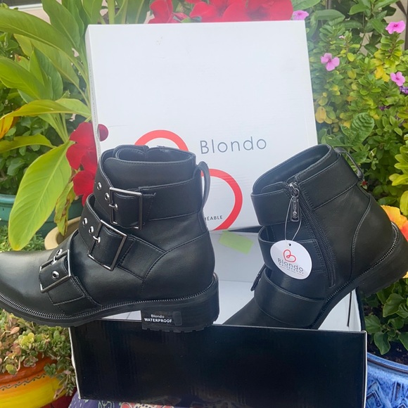 ☔️ New Blondo Black Leather Combat Booties WATERPROOF ☔️ - Picture 5 of 16